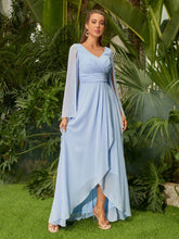 ADYCE Solid Color Chiffon V-Neck High Waist Front Split Bridesmaid Dress For Prom Party